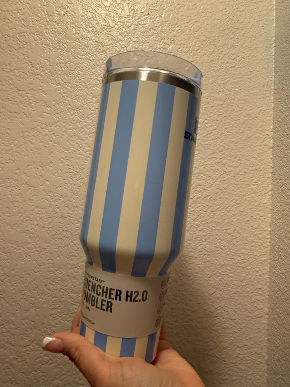 Stack.. 2 items. Stanley Light Blue and Cream Striped Mug with Handle - Picture 3 of 6